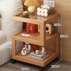 BYOU 다용도 협탁 원목 3단 서랍장 수납장 발통형, 1개, 원목색/원목+아크릴판 30cm