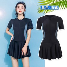 簡約線條連身泳裝 短袖保守運動風泳衣 學生女大童溫泉泳裝