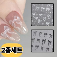 블루빈 셀프 리본 네일아트 손톱 스티커 2종세트, 2개, 화이트+블랙