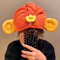 可愛財神乾髮帽 女用超強吸水速乾包頭髮毛巾帽子 加厚珊瑚絨浴帽, 1個, 小財神幹發帽【高端定製】