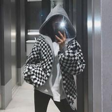 떳다그녀 커디브 체크 퍼 후드집업