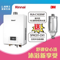 Rinnai 林內 RUA-C1630WF 16L 強制排氣熱水器+3M沐浴過濾器，數位恆溫，安全節能，全家適用, 1個