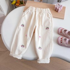 女寶寶卡通刺繡休閒褲子春秋季洋氣百搭韓版長褲潮