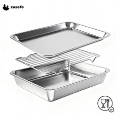 ZOZOFO 3종 사각 트레이 스텐 트레이 다기능 쟁반 접시 가정용 냉장고 밀폐용기 반찬 샐러드 바베큐 스테인리스 철제 주방 사각 트레이, 1세트 1세트