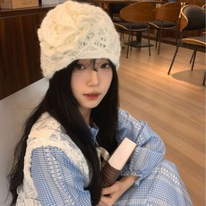 2025秋冬新款 秋冬馬海毛針織手鈎花朵毛綫帽子女民族風鏤空文藝包頭帽保暖冷帽 P