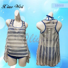 小薇的店 舒沛品牌 別緻網洞罩衫 時尚三件式鋼圈比基尼泳裝 (M-XL) 特價990元, M
