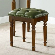 원목 엔틱 프렌치 사각 의자 스툴 화장대 수입 현관 엔틱콘솔 콘솔 인테리어, 월넛 / 그린 가죽 버튼