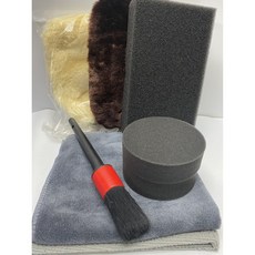 車霸 洗車工具8件組 洗車海綿 洗車手套 上蠟海棉 細節刷 咖啡色洗車手套 吸水布 下蠟布, 1個