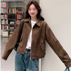 페이준 여성 가을 겨울 모던 스웨이드 코트 빈티지 숏 고급스러움 캐주얼 재킷 YJ11351