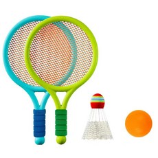 兒童網球拍套裝 輕巧好握 戶外運動玩具組 (含網球/羽毛球), 藍+綠, 1套