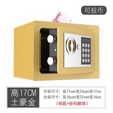 保險櫃家用小型隱形防盜特價辦公家用保險箱小型報警迷你密碼箱, 金色-投幣款-17cm