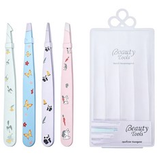 퓨어미즈키 홈 프리미엄 트위저 족집게 세트, 4개, 멀티애니멀