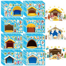 아동용 크리스마스 성탄 스티커 성탄 장면 만들기 키트 예수 탄생 스티커 아동용 크리스마스 공예 기독교 종교 성경 장면 파티 선물 가정 교실 활동