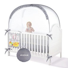 VEIZXUN 아기가 등반하는 것을 방지하는 아기 침대 텐트 놀라운 통기성 팝업 모기장 휴대용 안전 아기 침대 네트 아기 여행용, 회색