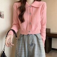 여성 빅카라 포인트 크롭 스타일 귀여운 숏 가디건 가을원피스 루즈핏 가디건 여성 꽈베기 여자 남자 봄