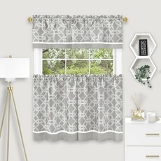 Achim Home Décor 빛 필터링 프린트 티어 & 밸런스 창문 커튼 세트 - 147.3 x 61.4 x 33cm(58 x 24/58 x 13인치) - 알링턴(그레이), Grey