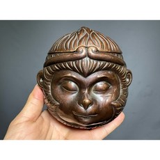 孫悟空頭像 銅製 復古 盤香盒 香爐 擺件, 1個