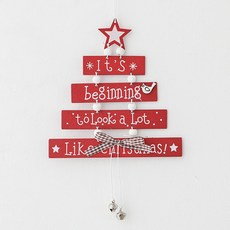 包 您省心 聖誕節裝飾木質掛件 聖誕樹字母櫥窗布置 聖誕掛飾鈴鐺車掛件, 灰色加紅色組合（2個）, 1個