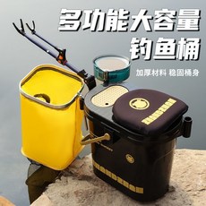 哆哆購 裝魚桶 硬殼 可坐人大容量 戶外野釣 手提魚箱 加厚 釣魚桶 漁具桶 收納箱, 25升黑金釣魚桶,隔層
