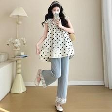 패션 임부복 상하의 세트 봄 여름 루즈핏 슬림핏 임산부 상의 + 캐주얼 바지 임부 프렌치룩 얇은 투피스 WMY