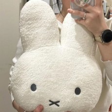 皇運之家Miffy 米菲兔子頭玩偶抱枕 可愛毛絨沙發靠墊 床上睡覺抱枕 生日禮物, 40釐米米菲兔抱枕, 米白