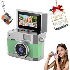 2026 새 미니 디지털 카메라 1.47인치 플립 LCD 화면 1080p 레트로 CCD 32/64/128GB 카드 키체인 목걸이 포함 인생의 아름다운 순간 기록하기 (초록색, 32GB, 녹색