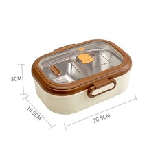 不鏽鋼保溫飯盒保溫桶微波爐兒童帶蓋食品級便當餐盒食品級飯盒, 1個, 如圖所示, 奶油白-【950ml】-熱縮包裝