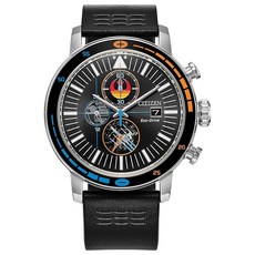 Citizen 남성용 Eco-Drive Rebel Starfighter 박스 세트 스테인리스 스틸 케이스 블랙 가죽 스트랩 (모델: CA0870-43W)