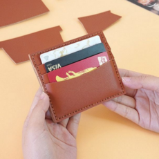 가죽 카드 지갑 diy 키트 소가죽 수공예 핸드메이드 카드 지갑 만들기 키트 명함 재료 제품 초보, 브라운