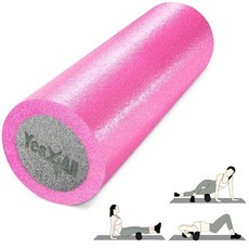 Yes4All 요가 및 필라테스용 미디엄 펌 PE 폼 롤러 30.5cm(12인치) 45.7cm(24인치) 91.4cm(36인치) 마사지용 2중 롤러, 45.7cm - 핑크/그레이