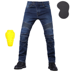 오토바이 스트레이트 청바지 - 충격 방지 라이딩 팬츠[보호구 포함], 짙은 파란색