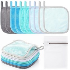 VitalCozy 메이크업 리무버 천 10팩 타월 재 한 페이스 지우개 세안용 극세사 수건 여성용 클렌징 저스트 워터 메시 백 포함 핑크 색상 221549, 블루 색상