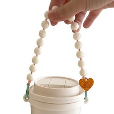 스마일상점 비즈 하트 텀블러 스트랩 손잡이, 1개, 크림