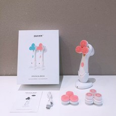 多功能電動洗臉儀，深層清潔毛孔，防水矽膠潔面儀，家用充電式洗臉刷, 粉色【充電款3刷頭+2檔】