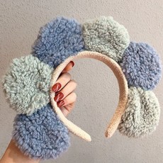 【】羊羔毛彩色髮箍少女可愛搞怪寬邊壓髮洗漱毛絨太陽花洗臉頭飾髮卡 QD7F, F026-3#藍色系, 1個