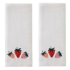 SKL Home 발렌타인 데이 체리 하트 100% 면 자수 핸드 타월 2개 세트 욕실/주방/바 및 선물 장식 핑크, Hand Towel Set