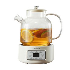 Yalulu 養生壺 多功能全玻璃煮茶器 燒水壺 1L, 乳白色,110V美規插頭#【國內禁用】, N/A