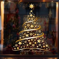 Adecortalk 대형 크리스마스 트리 창문 부착 스티커 골든 크리스마스 트리 겨울 눈송이 실루엣 윈도우 데칼 재사용 가능한 크리스마스 창문 데칼 유리 홈 스쿨 사무실 크리스, Adecortalk 대형 크리스마스 트리 창문 부착 스