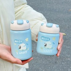 260ml/360ml 귀여운 스테인레스 스틸 316 열 플라스크 밀짚 누출 방지 미니 패션 학생 열 병 여행 텀블러, 파란, 360ml, 1개