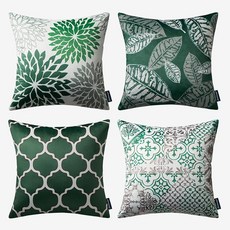 PHANTOSCOPE Phantoscope 4개 세트 뉴 리빙 시리즈 할로윈 벨벳 베개 나뭇잎 기하학적 담요 장식 가을 커버 쿠션 커버 오렌지 및 블랙 45.7 x 45.7c, 크리스마스 그린