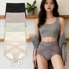 달콤한유 [5종세트] 여성 하이웨스트 심리스 노라인 복대 팬티 뱃살 보정 속옷 고르셋 사계절 힙업 삼각팬티 혼합 5P JQL131