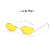 빈티지 쉐이드 선글라스 레트로 프레임 타원형 액세서리 남녀 안경 패션 디자인, Gold Yellow, 1개