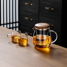 내열유리 티포트 고급 유리 차 분리 시스템 내열성 필터, 501ml 에서 600ml, 1L, 머쉬룸 티포트 320ml+2잔