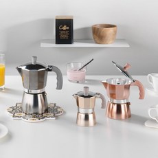 QBByMopita 家庭咖啡廳野營咖啡濃縮咖啡滴濾咖啡摩卡壺 Fluor 3 杯裝, 銀色