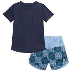 Volcom 남아용 수영 세트 - 투피스 반소매 셔츠 그래픽 티셔츠 & 보드 반바지 유아 수영복 블루 페이드 4 150189