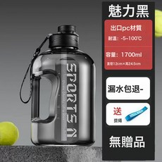 大容量水杯帶吸管大水壺輕奢高級感水桶噸桶噸太空杯頓頓桶大肚杯, 1個, 1L, 黑色1.7L【可裝熱水】PC材質(無配件):居家用品