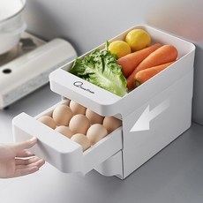 심플한 서랍형 3단 냉장고 달걀 수납 보관함 트레이, 1개, 화이트 3단
