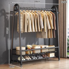 심플 스탠드 행거 옷걸이 선반형 이동식 옷수납 정리 행거 침실 드레스룸 정리대, 고급블랙 100x150 업그레이드 이중