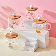 Louis and Topfel兔子造型玻璃杯+木質杯蓋 4入組, 混色