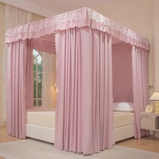 遮光床簾 宮廷風公主蚊帳 加厚防蚊帳篷, 初夏-豆沙色（布簾+支架）送燈,1.0米寬 2米長